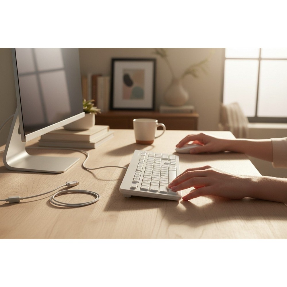 HP 125 Wired Keyboard and Mouse Bundle White Good TPA-L001K USB Office Set